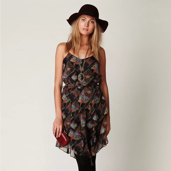 FREE PEOPLE Tiered Floral Plaid Chiffon Dress - Picture 1 of 12